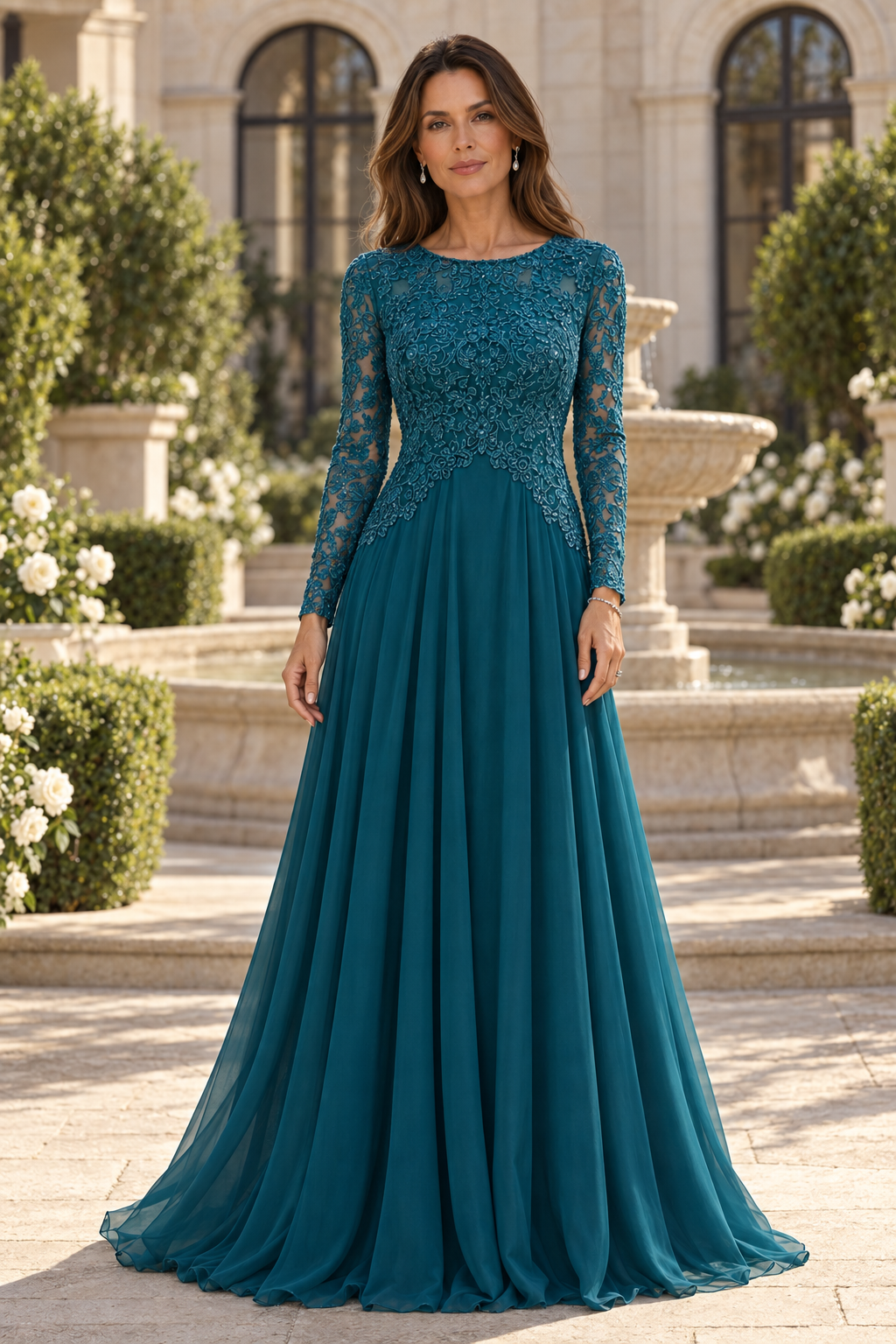 Lace Bodice A-Line Chiffon Evening Gown
