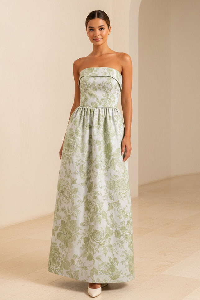 Strapless Floral Print Maxi Dress with Pockets