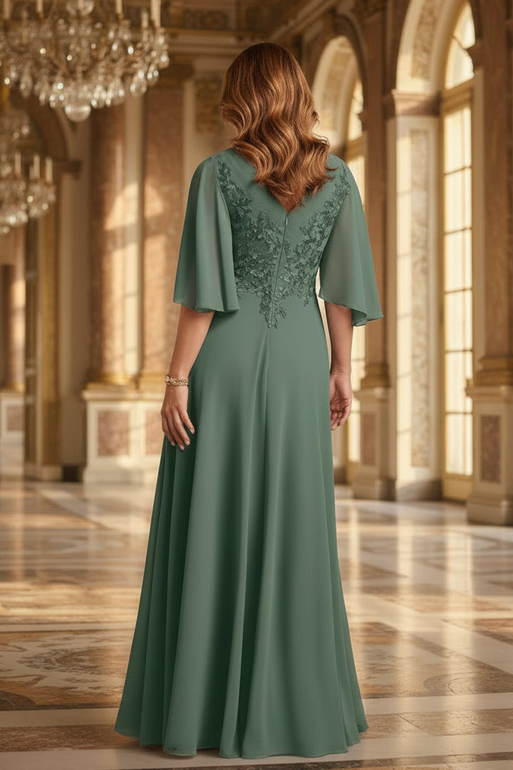 V-Neck A-Line Chiffon Formal Dress with Flutter Sleeves