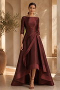 High-Low Bateau Evening Gown with 3/4 Sleeves