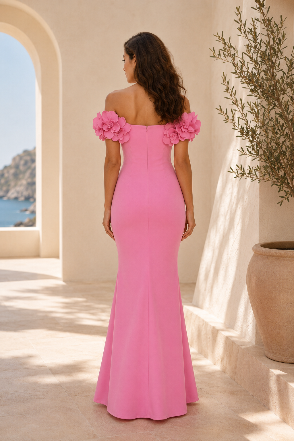 3D Floral Off-Shoulder Mermaid Evening Gown