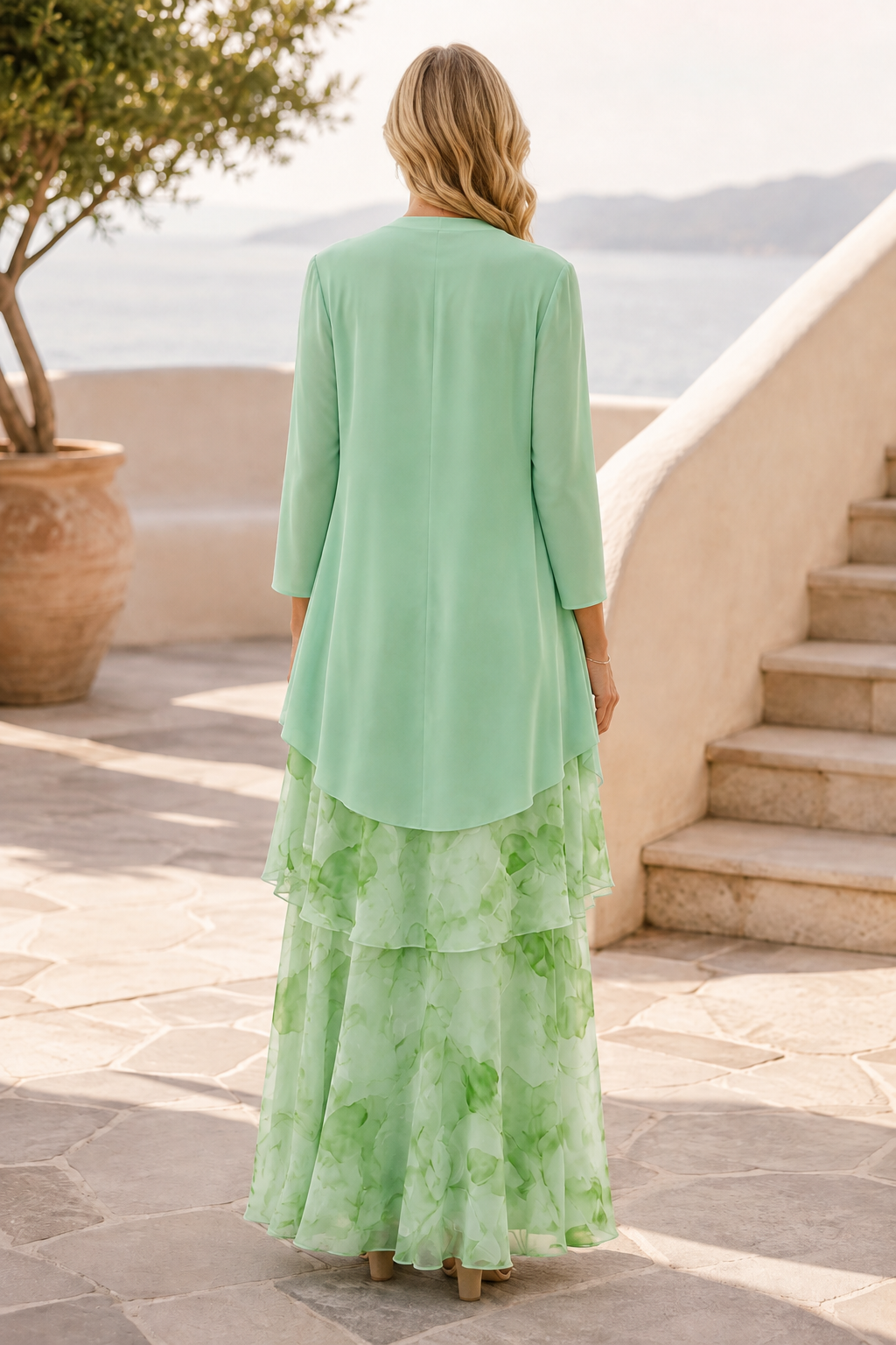 Floral Print Tiered Maxi Dress with Matching Jacket