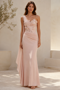 One-Shoulder Corset Gown with 3D Florals