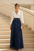 Long Sleeve V-Neck 3D Floral Maxi Evening Dress