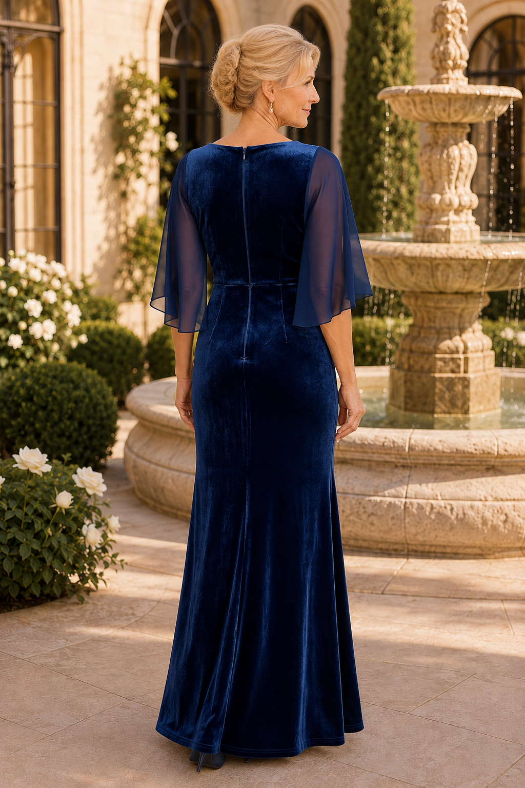 Twist Front Velvet Gown with Flutter Sleeves