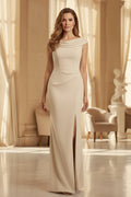 Cowl Neck Crepe Evening Gown with Slit