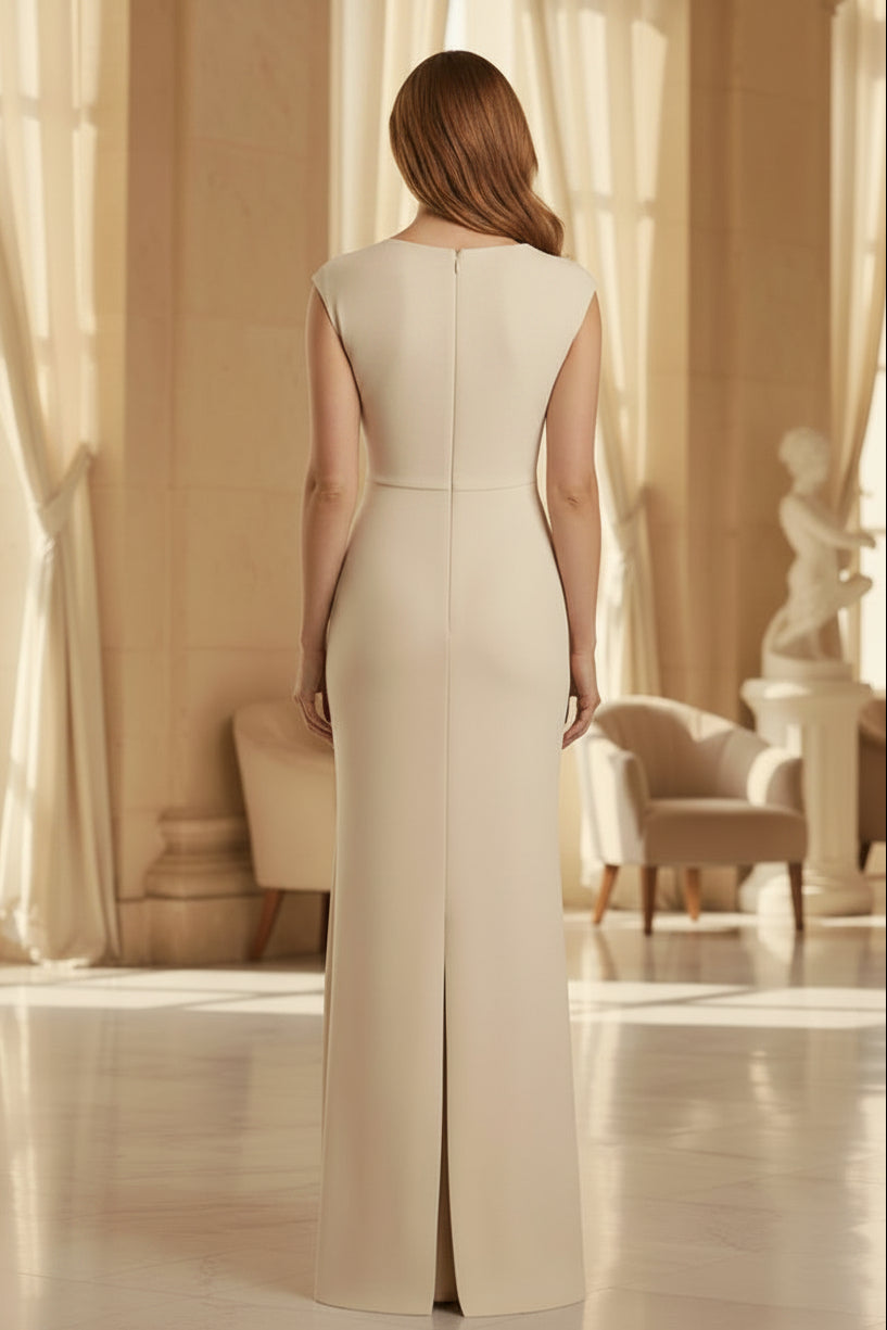 Cowl Neck Crepe Evening Gown with Slit
