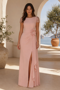 Beaded Cap Sleeve Gown with 3D Flower Waist Detail