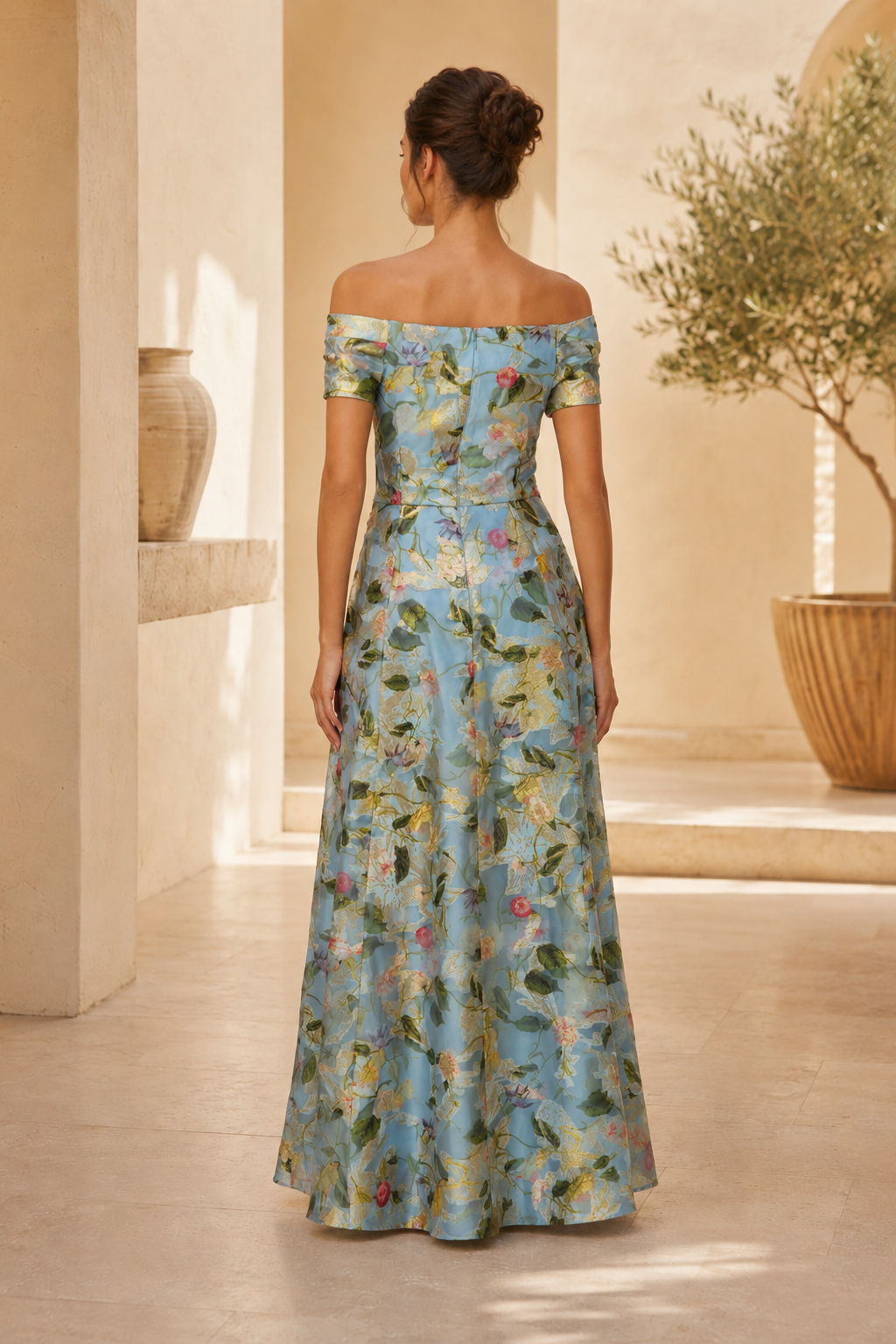 Off-the-Shoulder Floral Print A-Line Maxi Dress