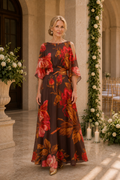 Floral Print Cold Shoulder A-Line Maxi Dress