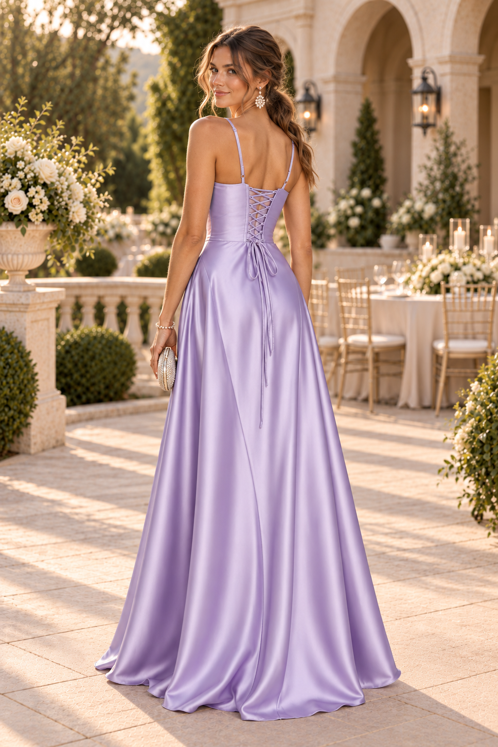 Satin A-Line Formal Gown with Lace-Up Back