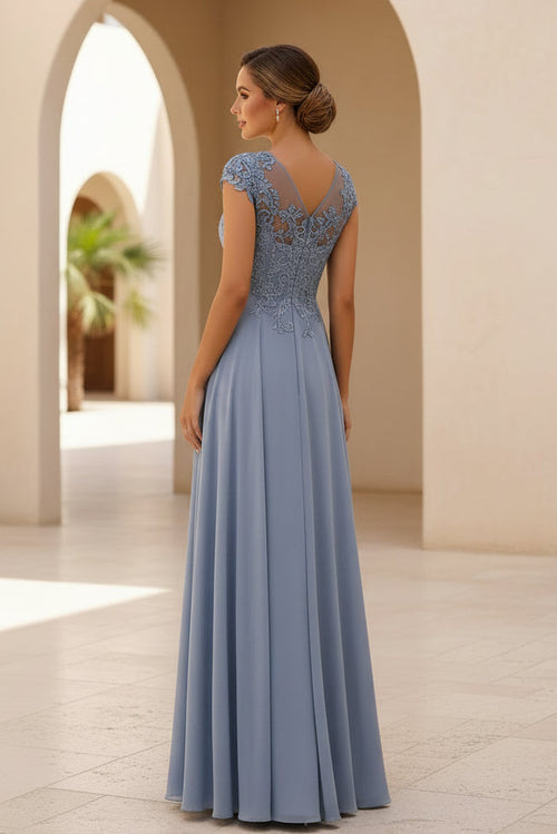 Cap Sleeve Lace Applique A-Line Chiffon Formal Gown