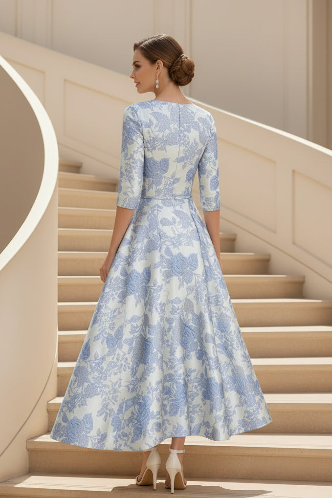 Floral Jacquard A-Line Midi Dress with Pockets