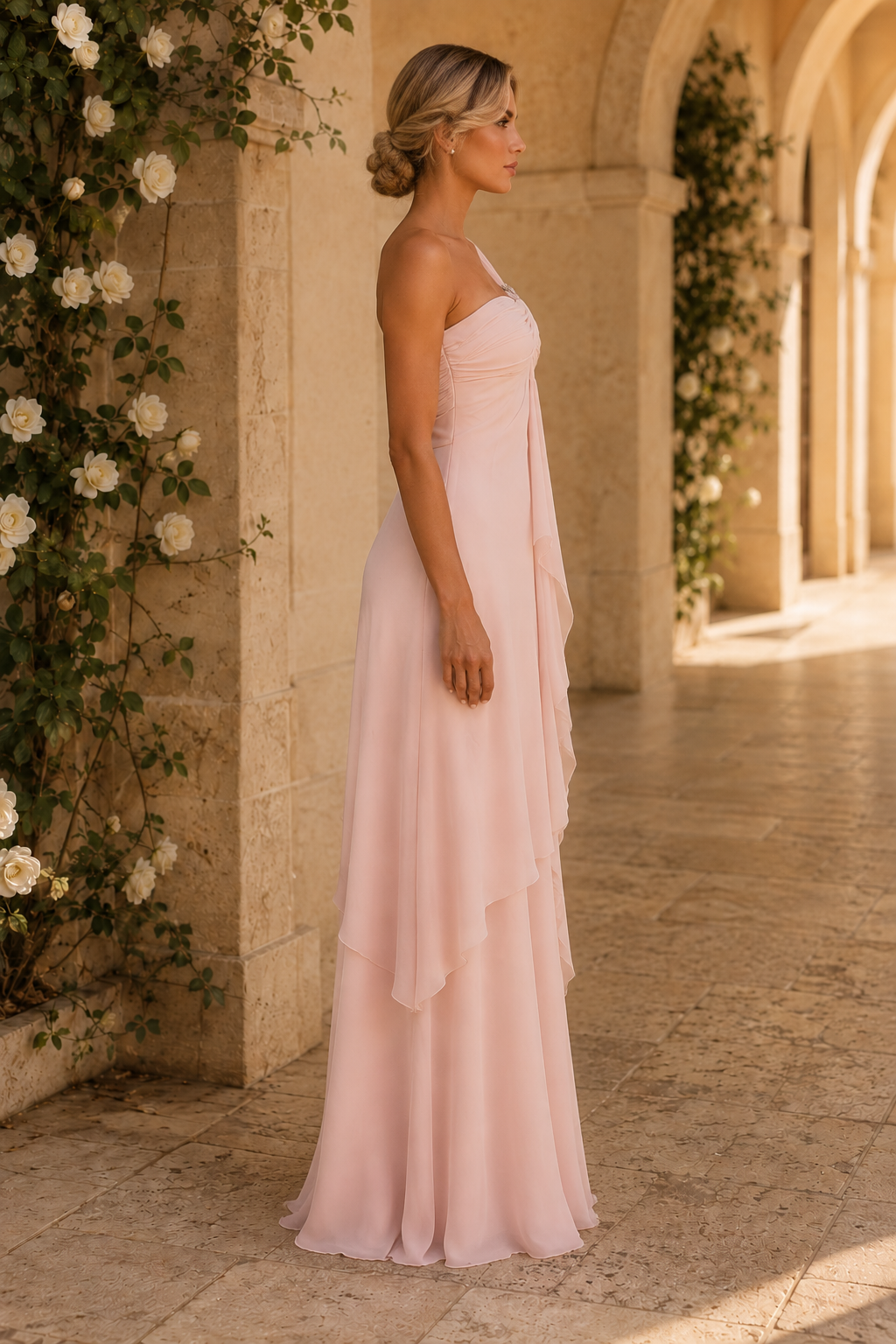 Ein-Schulter-Stufenkleid aus Chiffon