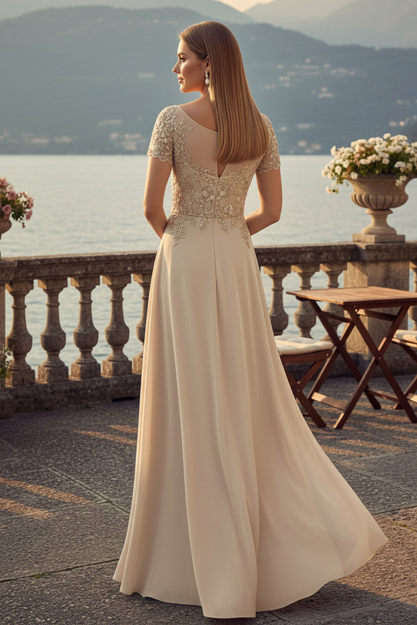 Elegant Lace Applique A-Line Evening Gown with Slit