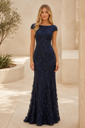 Floral Lace Cap Sleeve Mermaid Evening Gown