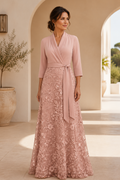 Wrap Bodice Lace A-Line Evening Gown