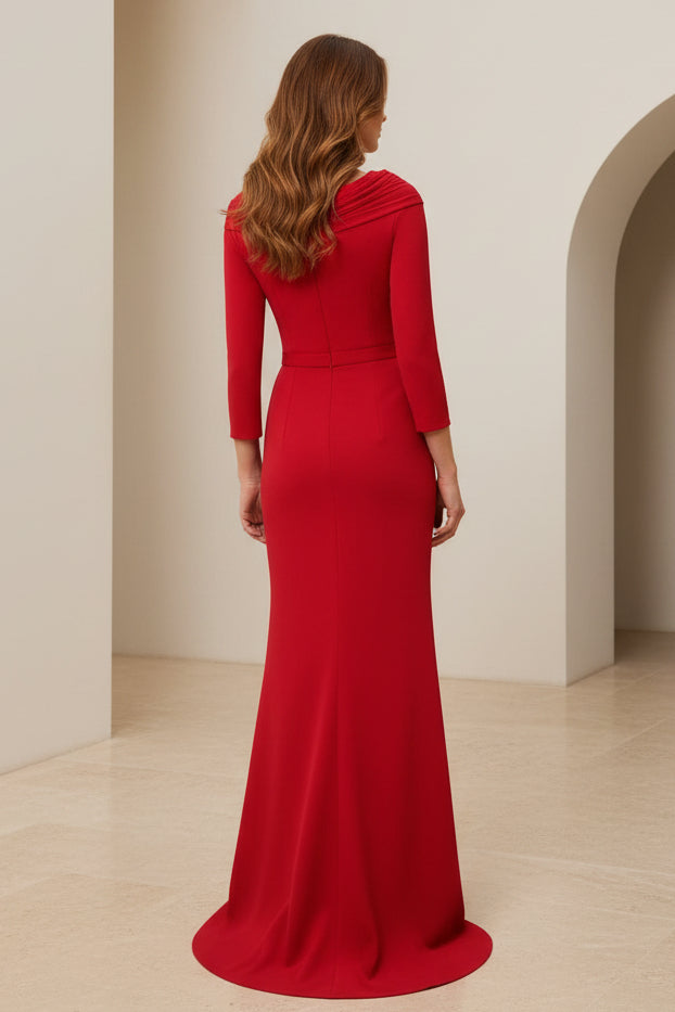 Long Sleeve Crepe Gown with Cascading Ruffle
