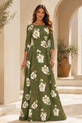 Floral Bateau Neck A-Line Evening Dress