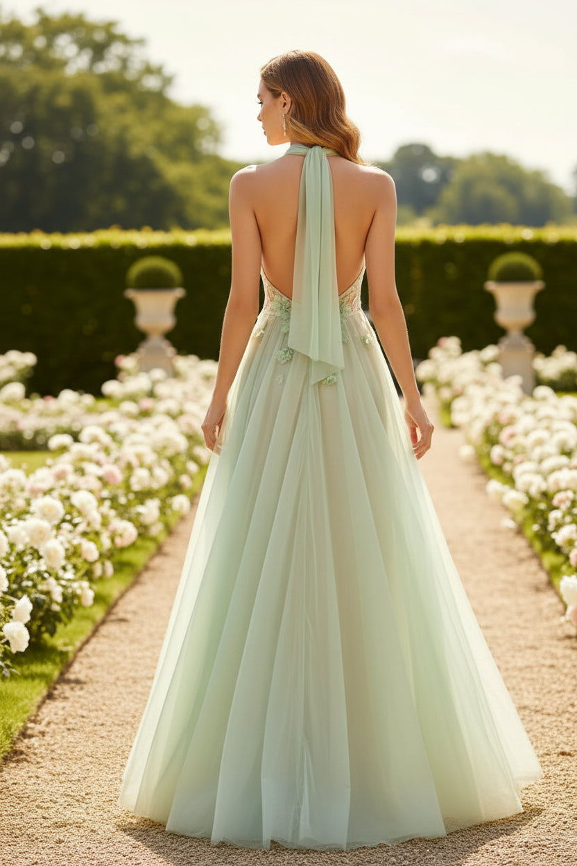 Romantic 3D Floral A-Line Tulle Evening Gown