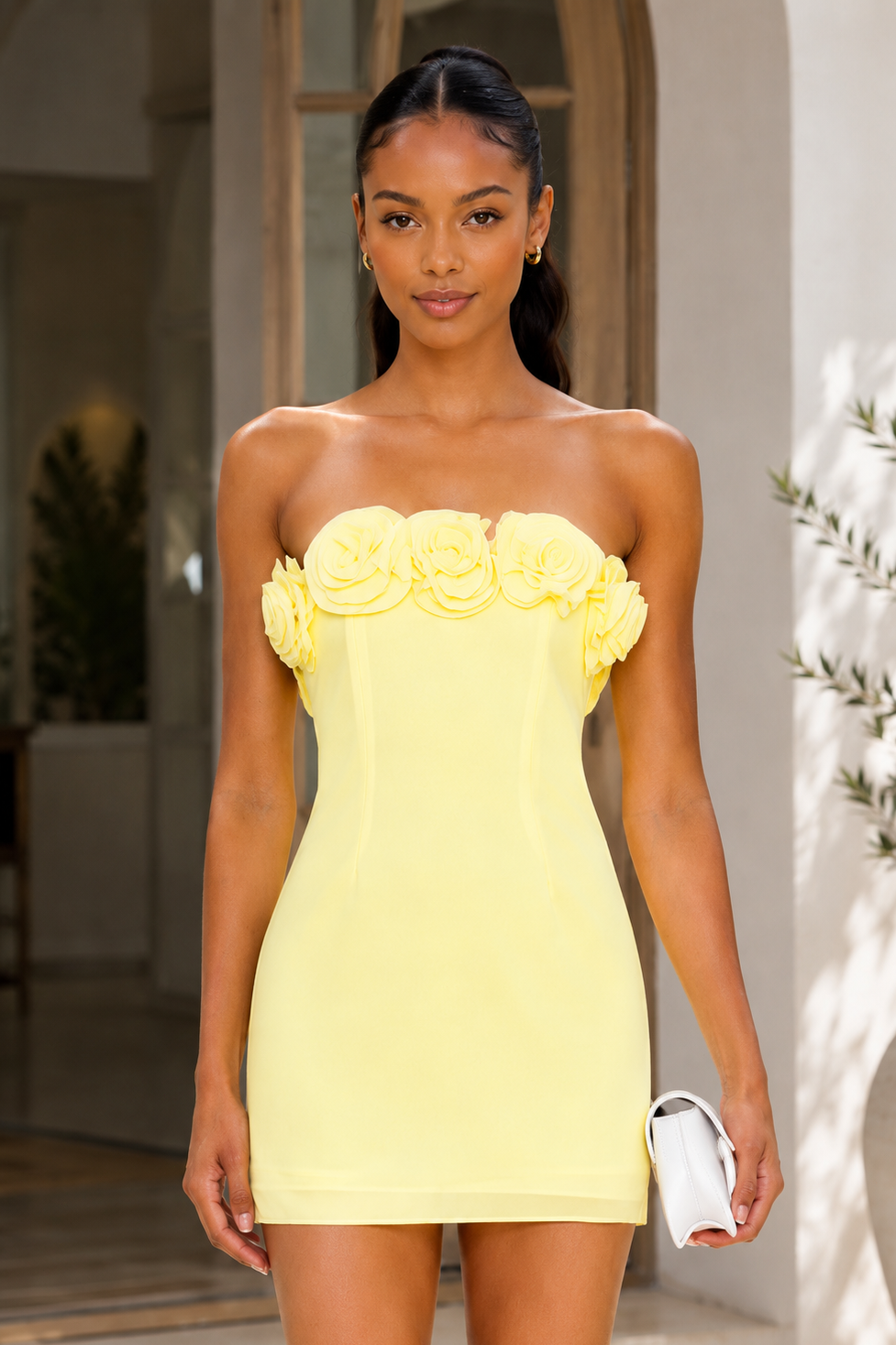 Strapless 3D Floral Applique Bodycon Mini Dress