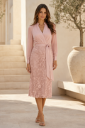 Long Sleeve Chiffon and Lace Midi Dress