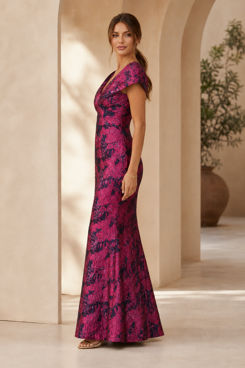 Off-Shoulder Jacquard Mermaid Evening Gown