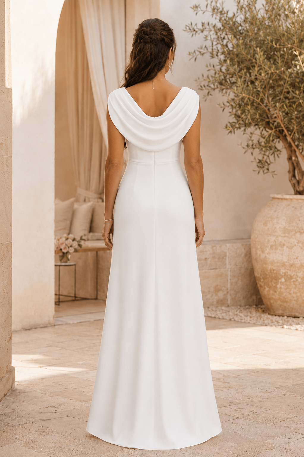 Cowl Neck Ruched Floor-Length Evening Dress
