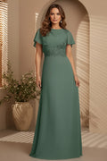 Cape Sleeve Chiffon A-Line Mother of the Bride Dress