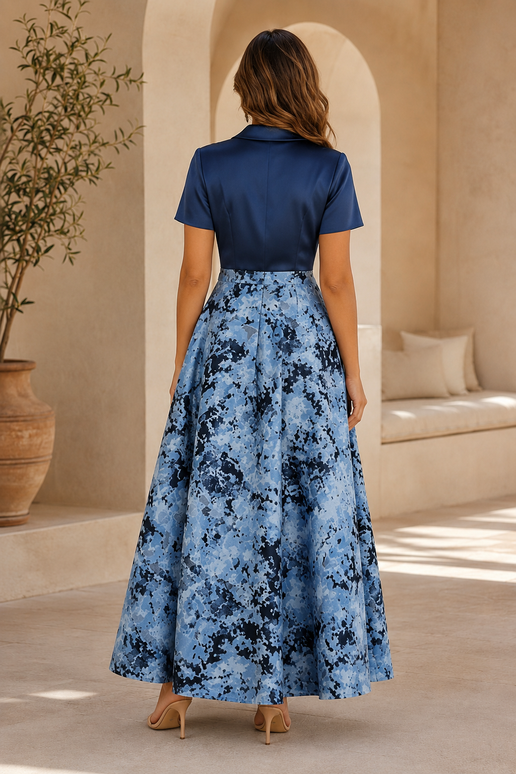 Elegant Short Sleeve A-Line Jacquard Maxi Dress
