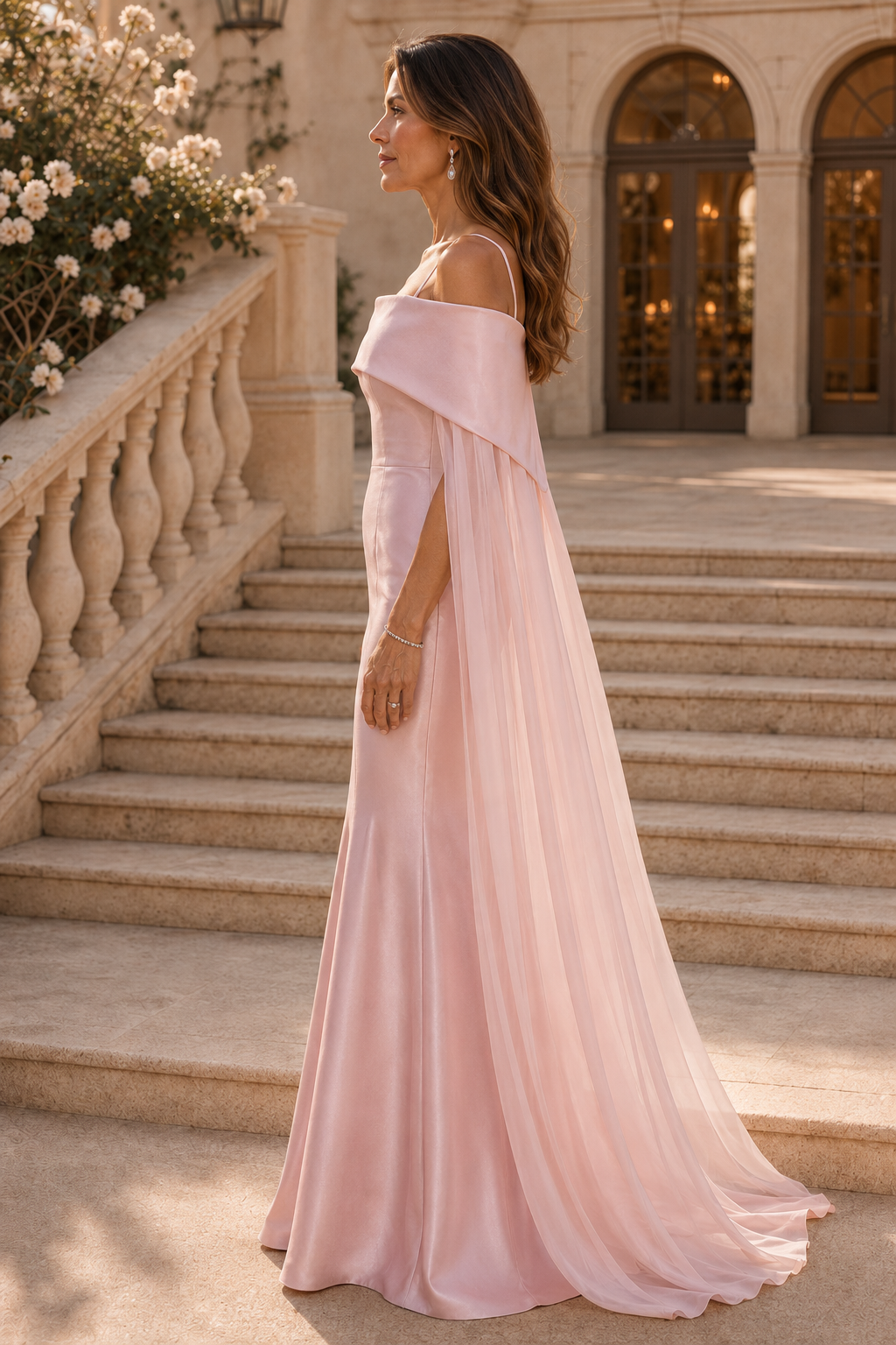 Mermaid Evening Gown with Cape Overlay