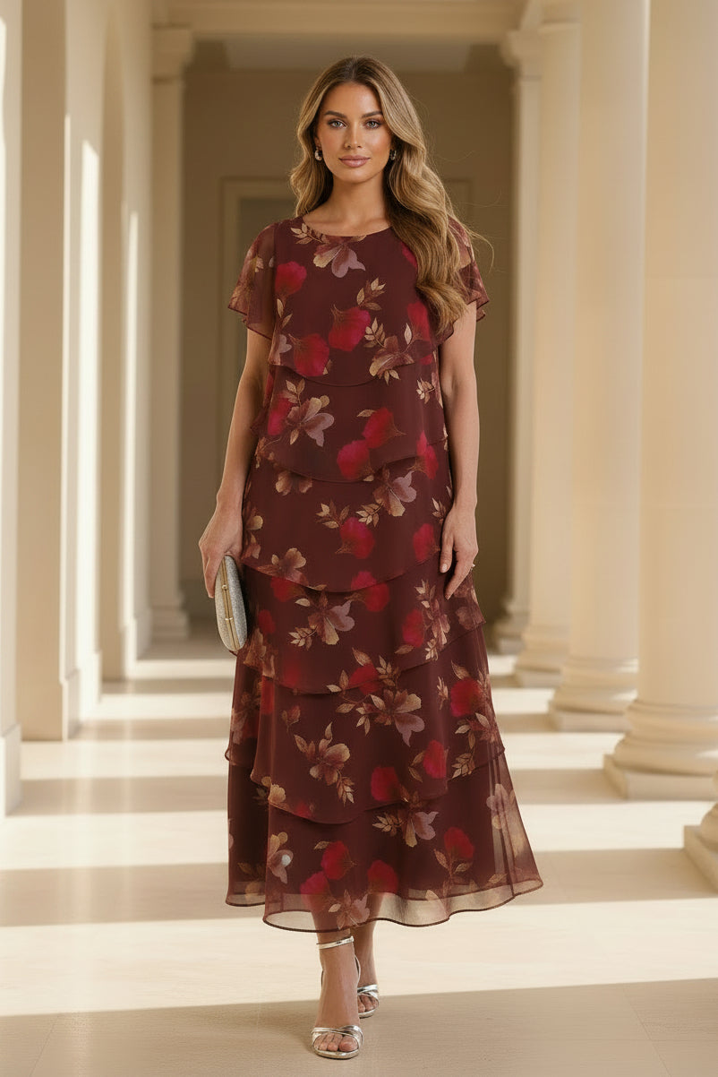 Tiered Floral Chiffon Mother of Bride Dress