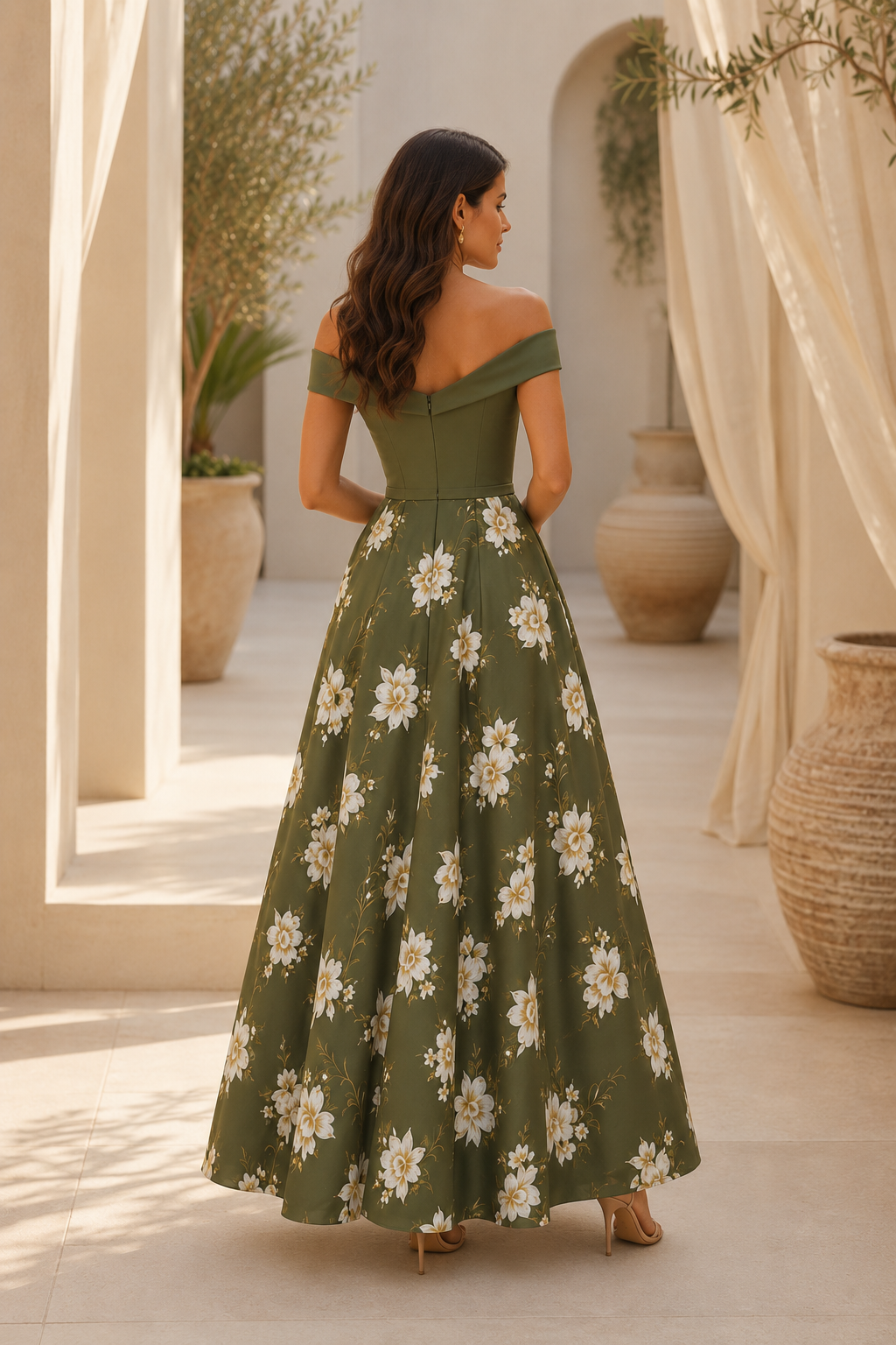 Off-the-Shoulder Floral Print A-Line Maxi Dress