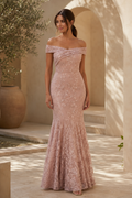 Off-the-Shoulder Lace Mermaid Evening Gown