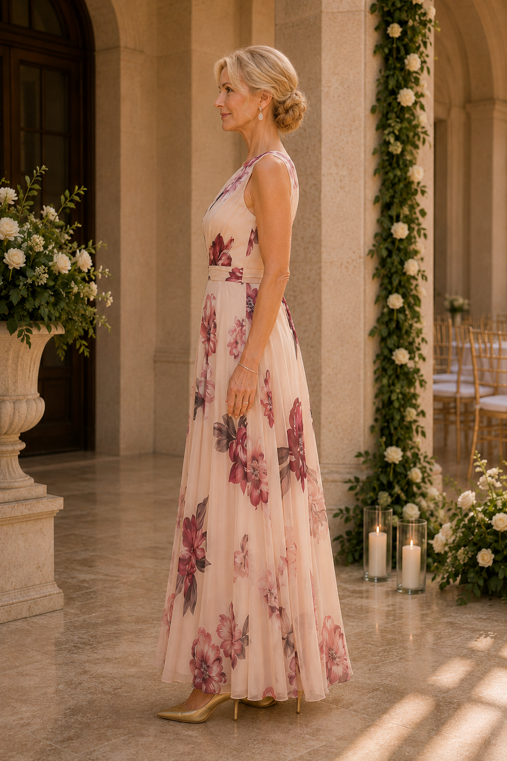 Floral One-Shoulder A-Line Maxi Dress