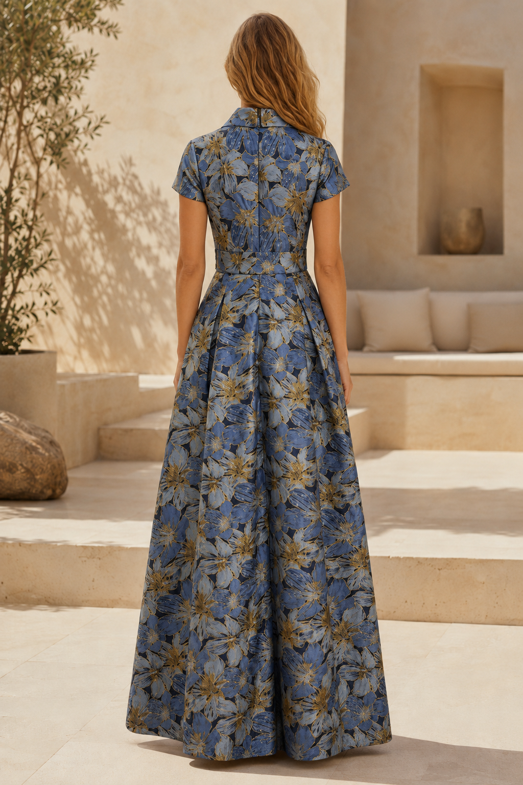 Floral Collared Short Sleeve Maxi Dress with Pockets