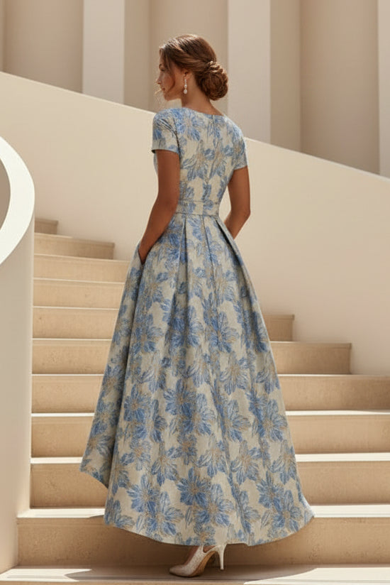 Floral Jacquard High-Low A-Line Formal Dress