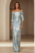 Off-the-Shoulder Metallic Floral Jacquard Column Gown