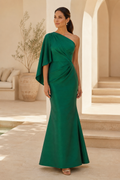 One-Shoulder Cape Sleeve Mermaid Evening Gown