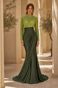 Beaded Illusion High-Neck Mermaid Gown