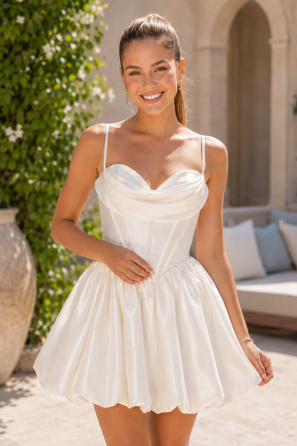 Satin Corset Bubble Skirt Mini Dress