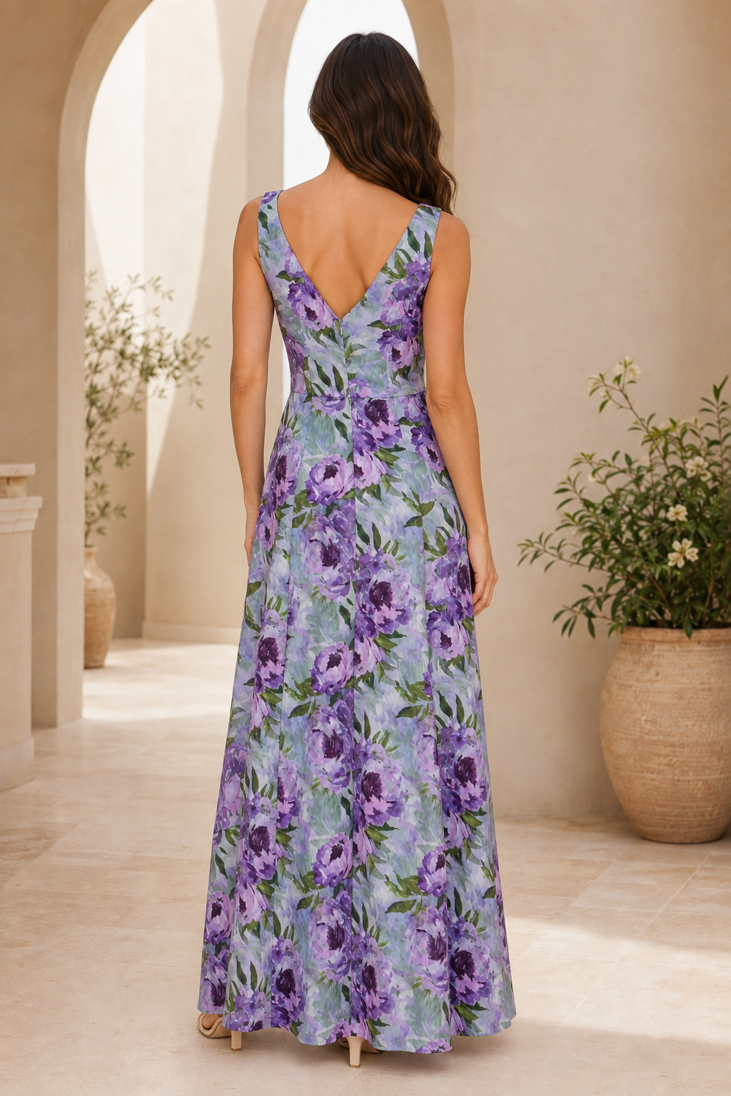 Floral Print Square Neck A-Line Maxi Dress