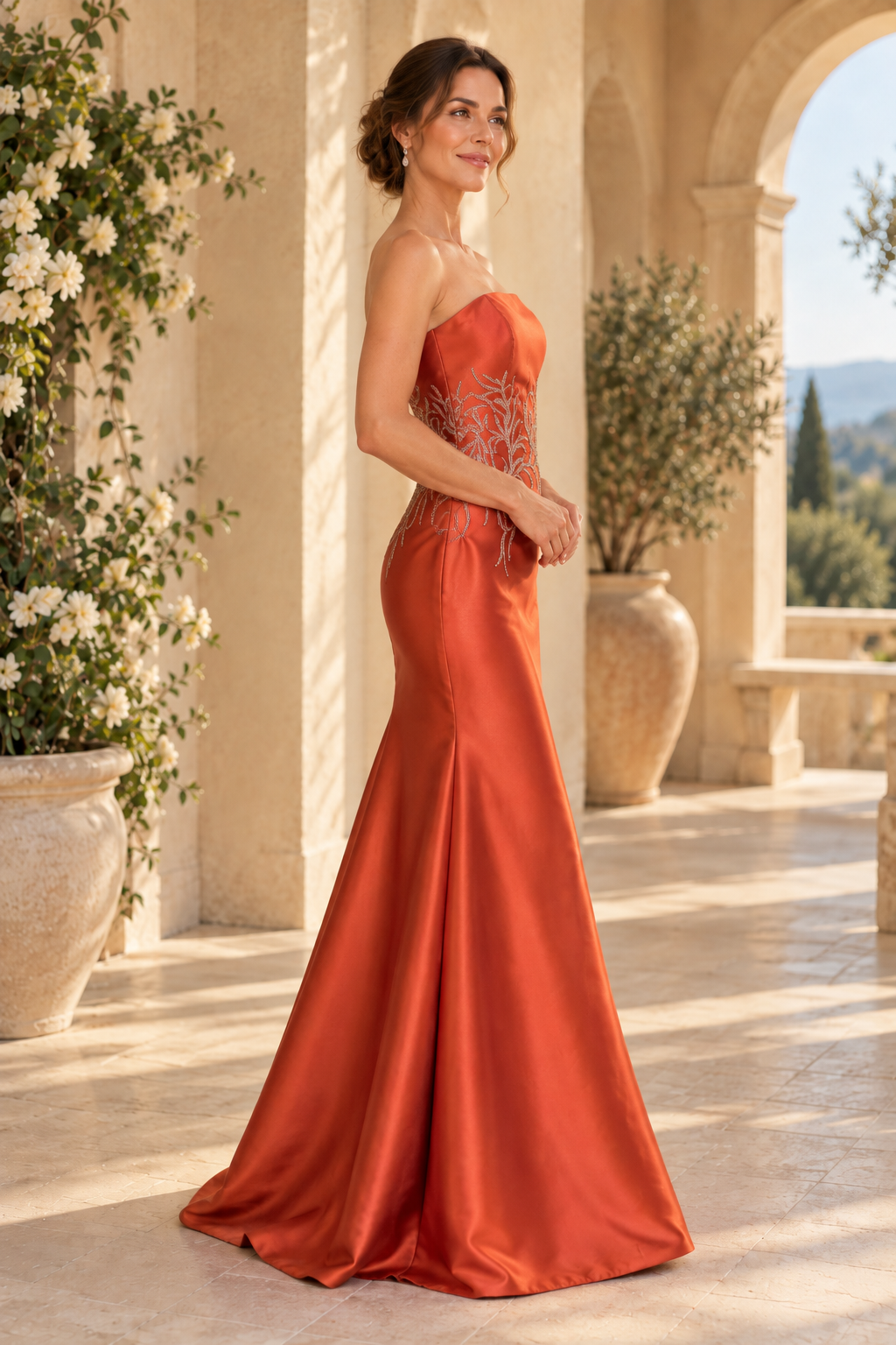 Off-Shoulder Mermaid Gown with Cape & Embroidery