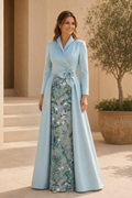 Long Sleeve A-Line Gown with Floral Underlay