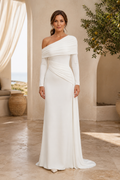 One-Shoulder Ruched Long Sleeve Gown