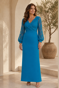 Lace Long Sleeve V-Neck Column Evening Gown