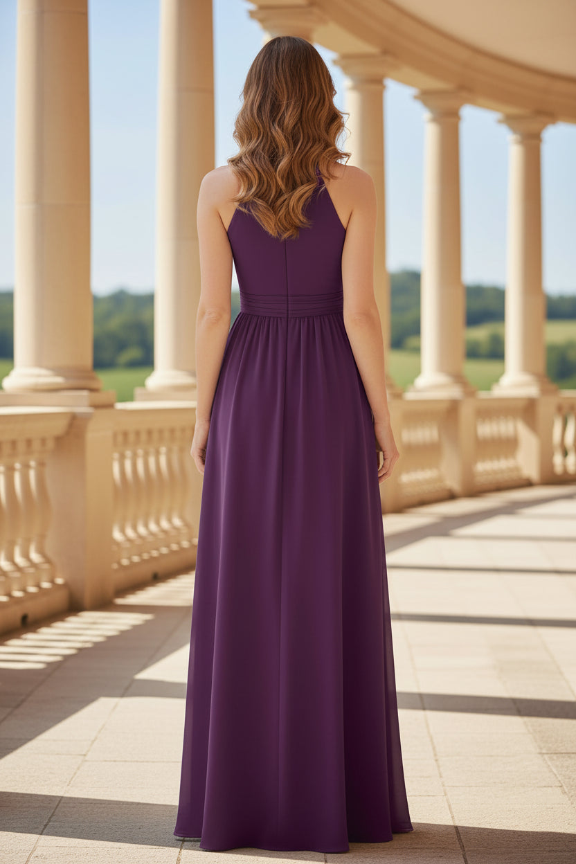 Halter High Neck Chiffon A-Line Evening Gown