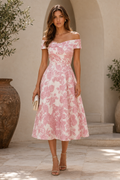 Off-the-Shoulder Floral Jacquard Midi Dress