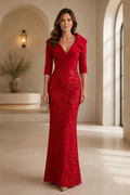3/4 Sleeve Mermaid Evening Gown with Portrait Collar