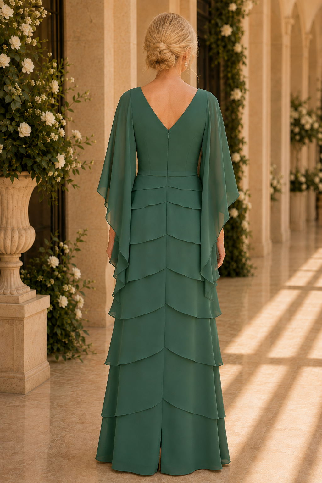 Tiered Maxi Dress with Flutter Sleeves